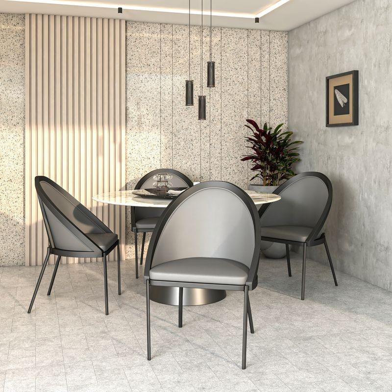 LeisureMod Urbane Collection Modern Dining Chair in Charcoal at Table.