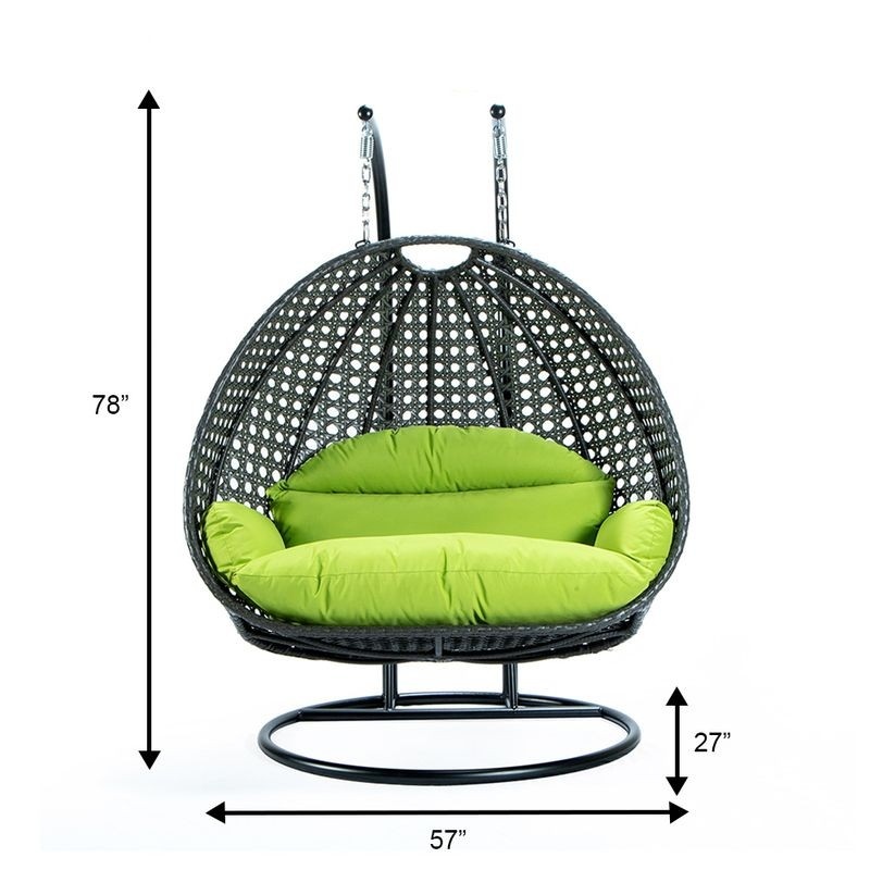 LeisureMod Charcoal Wicker Hanging 2 person Egg Swing Chair Light Green Dimensions.