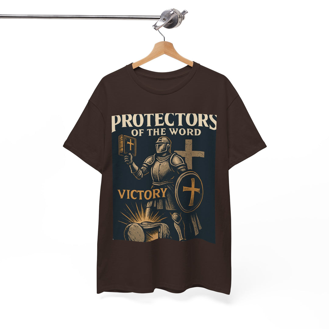 Protectors of the Word Christian T-Shirt No Sleeve Design — 'Victory' Knight Design with John 14:6 Scripture