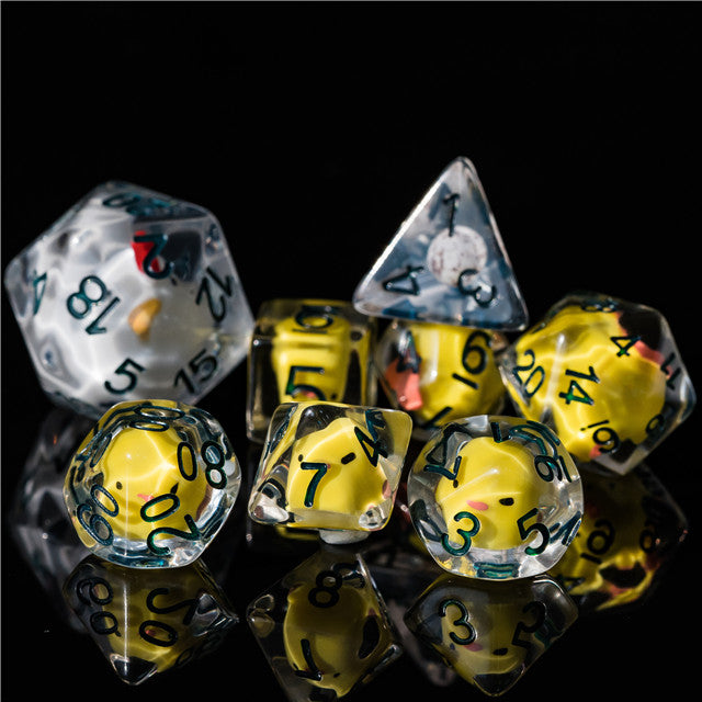 Chicken Family 7-Dice Set w/Green Numbers Dnd Dice Set + 30mm d20