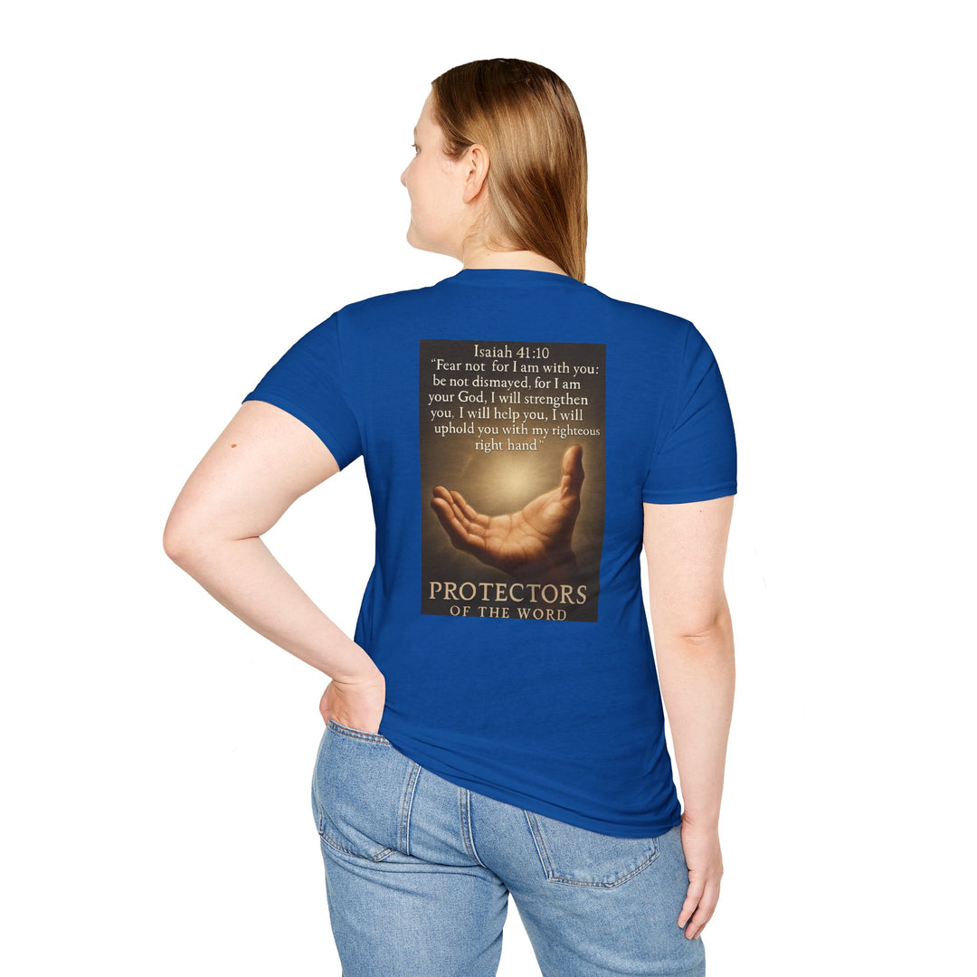 Christian Scripture T-Shirt — Matthew 18:20 and Isaiah 41:10 Faith Tee