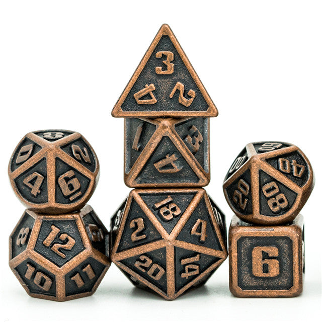 Copper Mini Metal Dice Ancient Effect | (10mm to 15mm) 7-Dice Udixi RPG