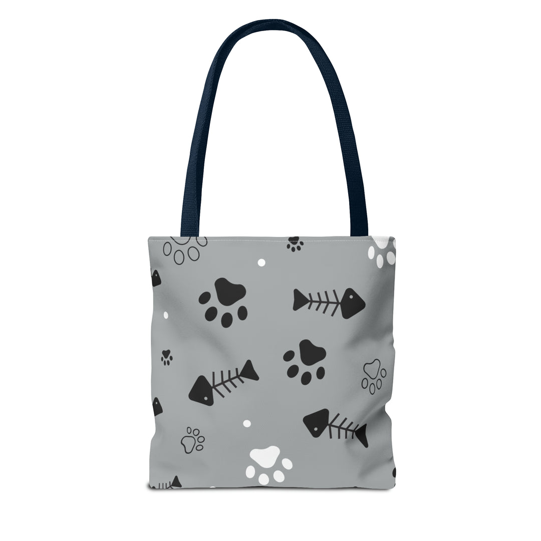 Paws and Fish Gray Pattern Tote Bag (AOP)