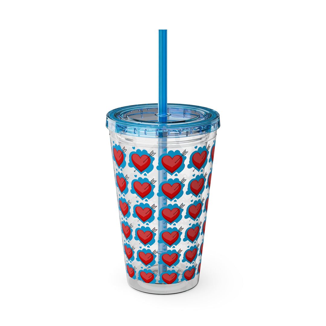 Heart Pattern Sunsplash Tumbler with Straw, 16oz