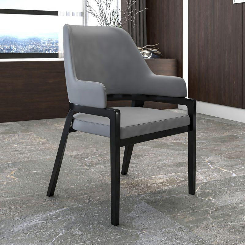 Leisuremod Ethora Collection Modern Wooden Dining Chair in Grey with Background.