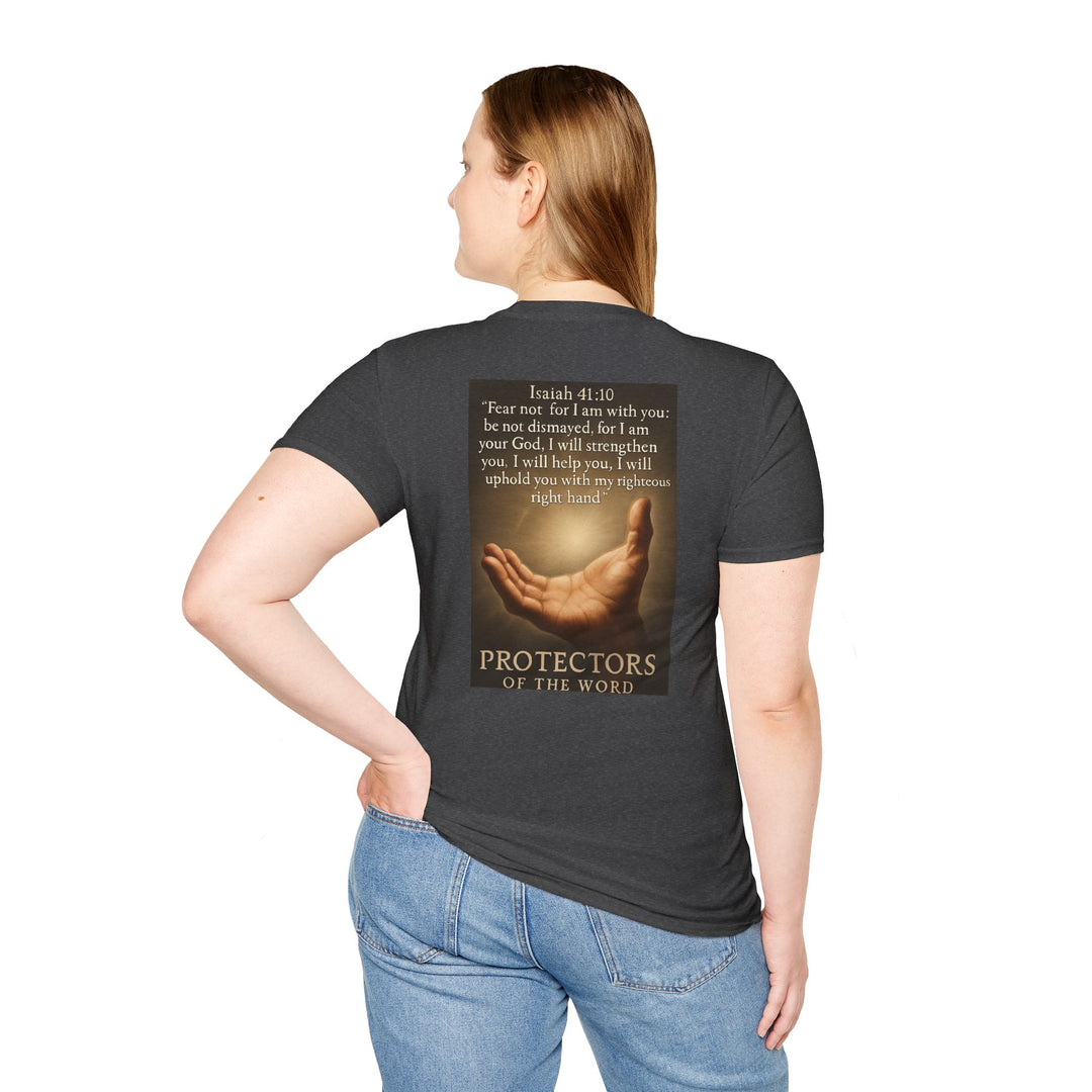 Christian Scripture T-Shirt — Matthew 18:20 and Isaiah 41:10 Faith Tee