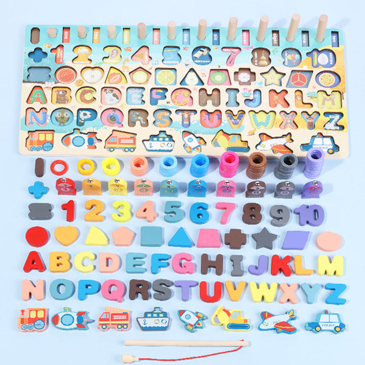 Montessori Wooden Fishing and Math Puzzle Board Toy