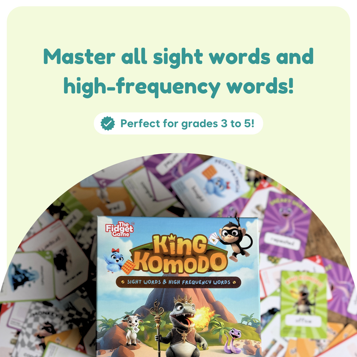 King Komodo sight words and high-frequency words game for grades 3 to 5 on a colorful background.