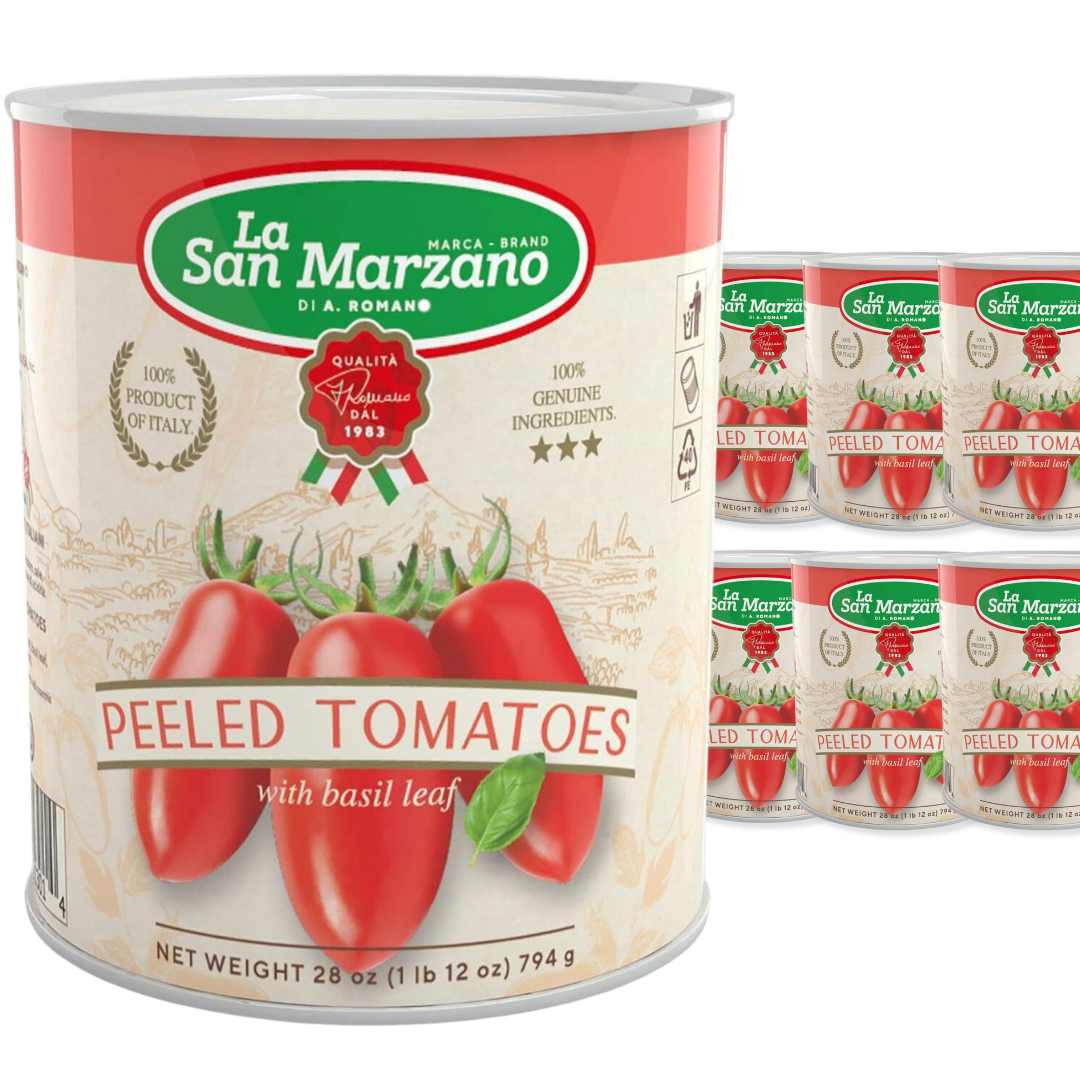 La San Marzano, Italian Whole Peeled Tomatoes in Puree with Basil 6 x Can 28 oz.