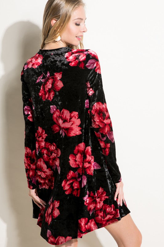 Floral Print Velvet Swing Mini Dress