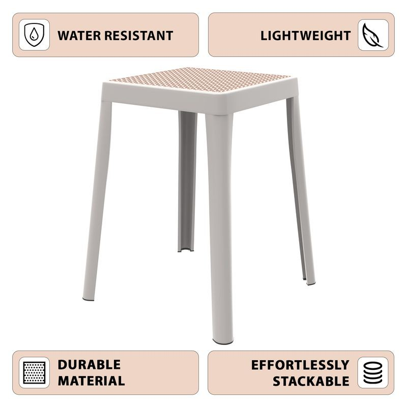 LeisureMod Tresse Series Stackable Poly Stool with Wicker Top in White Description.