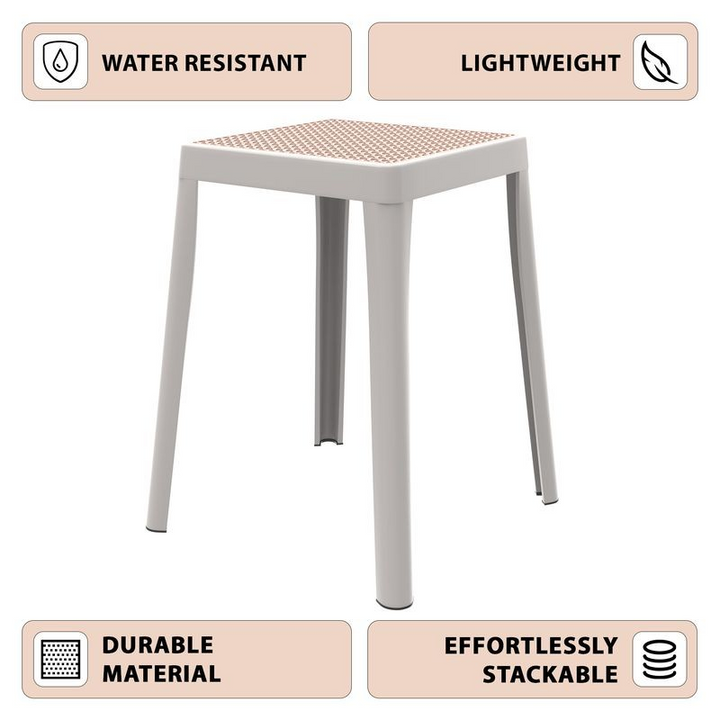 LeisureMod Tresse Series Stackable Poly Stool with Wicker Top in White Description.