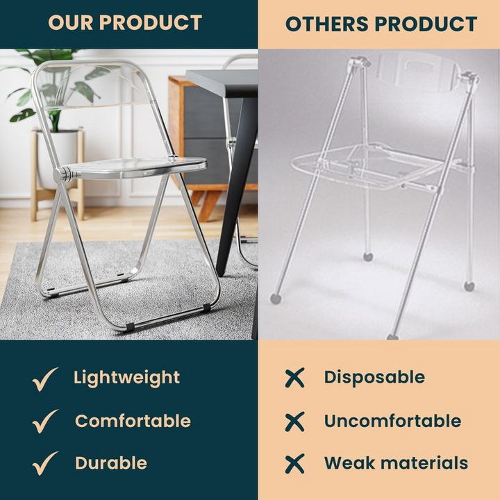 LeisureMod Lawrence Acrylic Folding Chair with Metal Frame Comparison.