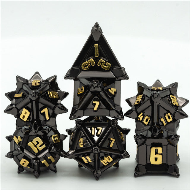 Black w/Gold Pinwheel Strengthened Metal 7-Dice Set | Metal DND Dice