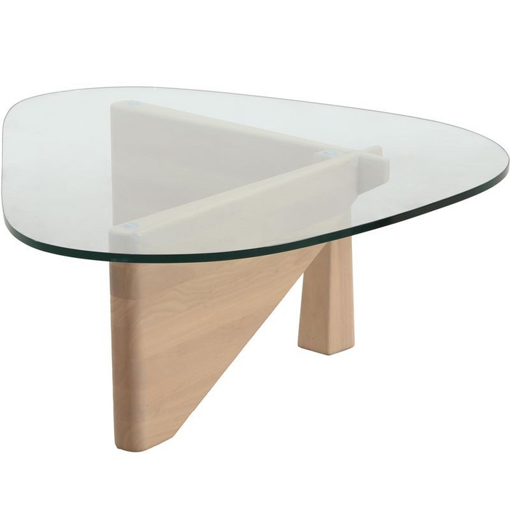 LeisureMod Imperial Triangle Coffee Table Natural Wood Side View.