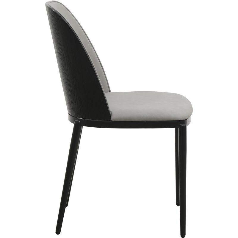 Leisuremod Tule Collection Dining Chair, Black Frame with Light Grey Leather Black/Light Grey Side View.