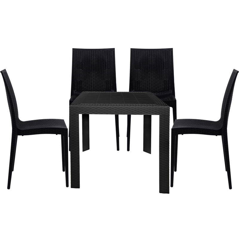 LeisureMod Mace Mid-Century 5-Piece Outdoor Dining Set Black without Background.