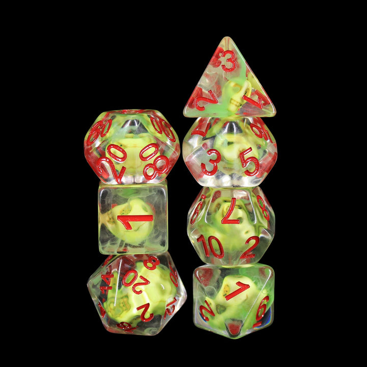 Sulfur Skull Dice Green/Red Halloween Resin 7-Dice