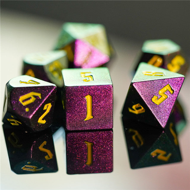 Rose Red Monster Glitter DND Dice (Rose Red&Green&Golden) 7-Dice Dungeons and Dragons Dice