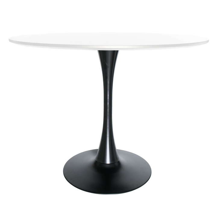 LeisureMod Bristol, 40" Round Dining Table in Black Base with White Top Side View.