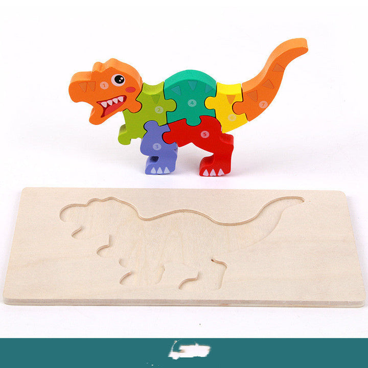 Colorful dinosaur-shaped puzzle on a white background.