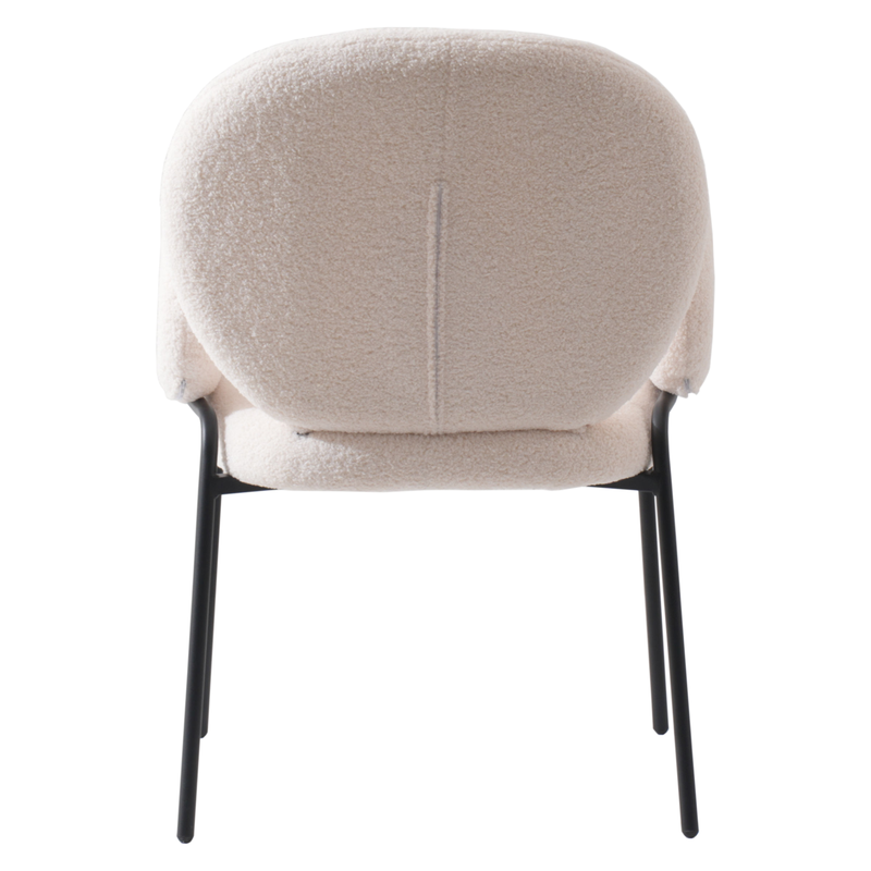 Leisuremod Celestial Series Boucle Dining Armchair with Black Frame and White Fabric Back.