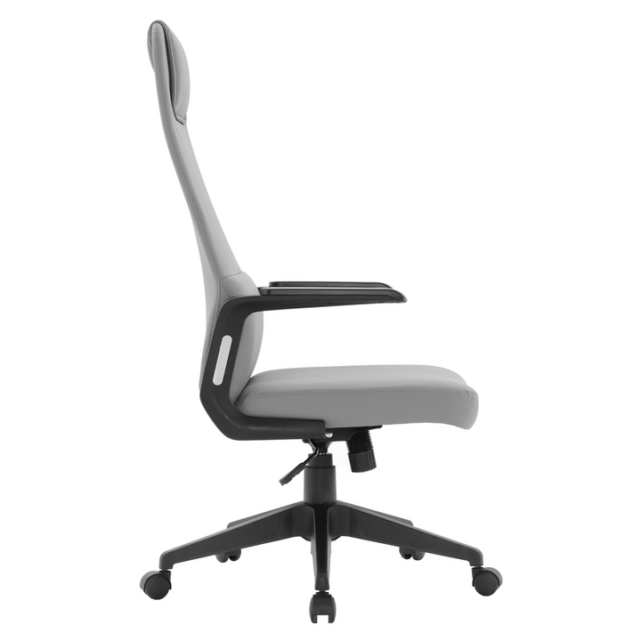 LeisureMod Nexa Collection Modern Office Chair in Grey Side View.