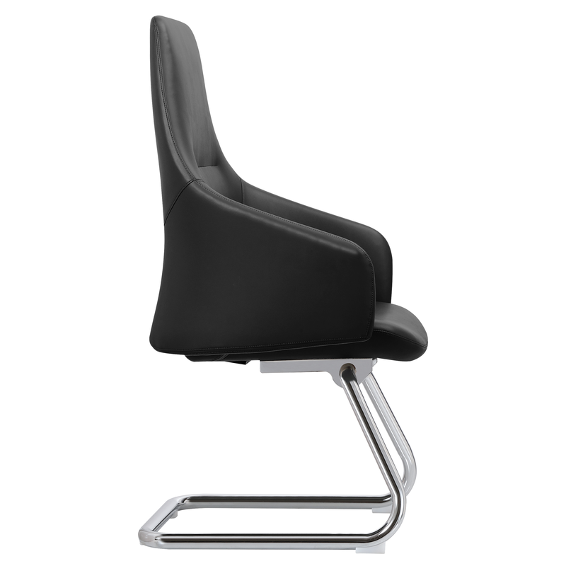 LeisureMod Celeste Series Guest Office Chair in Black Leather Side View.