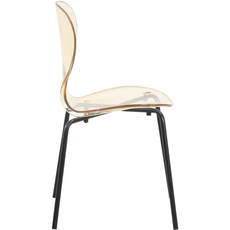 Clear chair with black legs on a white background.