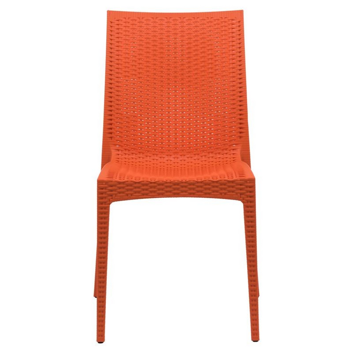 LeisureMod Weave Mace Indoor/Outdoor Dining Chair (Armless) Orange Front View.