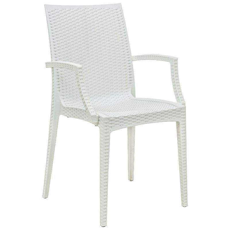LeisureMod Weave Mace Indoor/Outdoor Chair (With Arms) White.