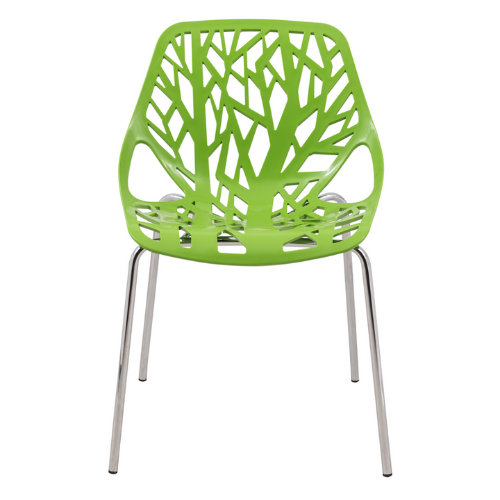 LeisureMod Modern Asbury Dining Chair w/ Chromed Legs Green Front.