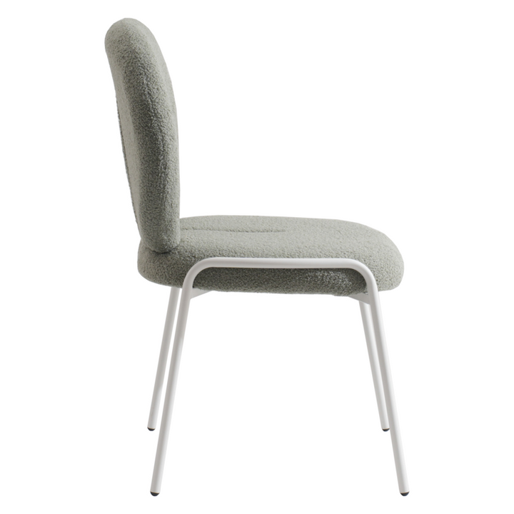 LeisureMod Mid-Century Modern Boucle Dining Chair with White Frame, Green Side View.