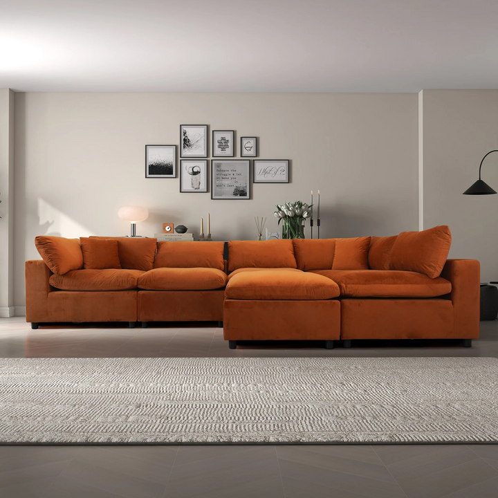Hayward Burnt Orange Velvet Modular Sectional Sofa Image.