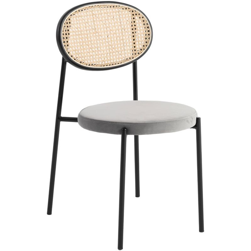 LeisureMod Euston Modern Wicker Dining Chair with Velvet Round Seat Grey