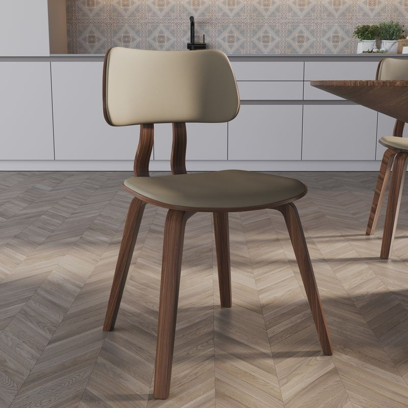 Modern Wooden Dining Chair with Walnut Color Frame in Light Brown in the Clivo Collection with Background.