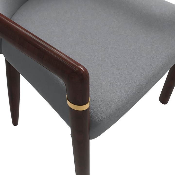 LeisureMod Opaline Series Elegant Wooden Dining Chair in Two-Tone Grey Closeup.