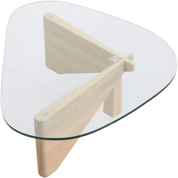 LeisureMod Imperial Triangle Coffee Table Natural Wood Top View.