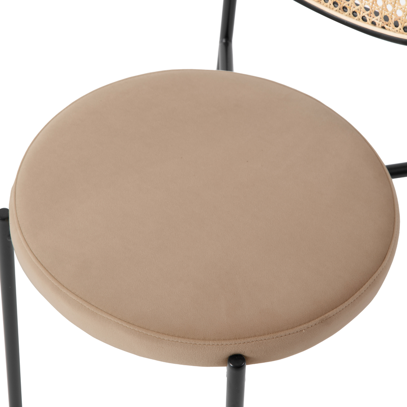 LeisureMod Euston Modern Wicker Dining Chair with Velvet Round Seat Brown. Top View.