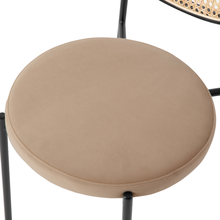 LeisureMod Euston Modern Wicker Dining Chair with Velvet Round Seat Brown. Top View.