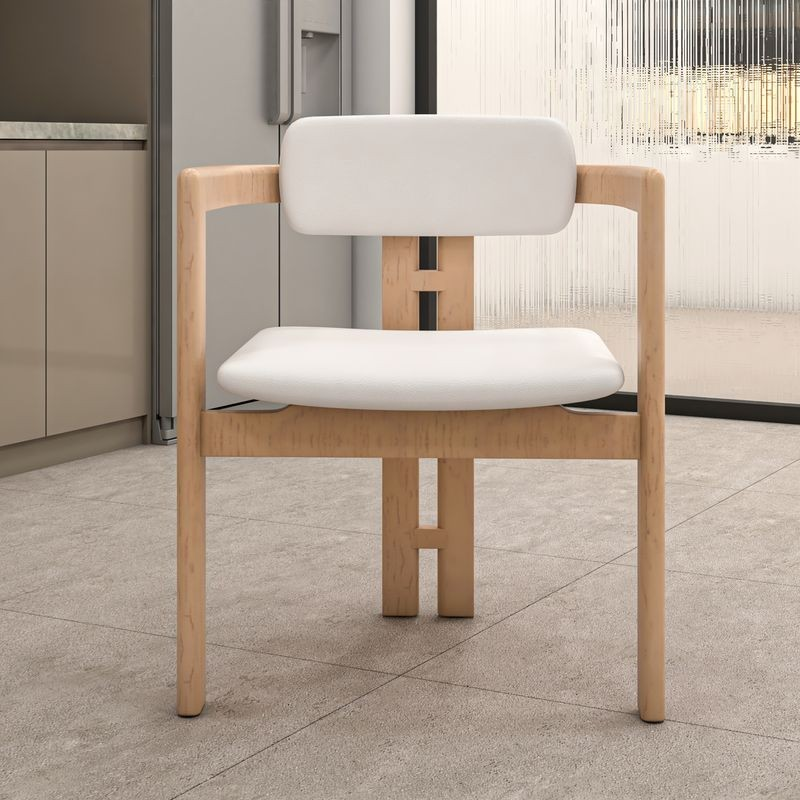 LeisureMod Velo Series Modern Dining Chair in Natural Wood with White Seat Front View.