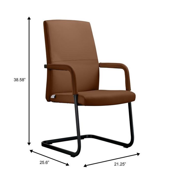 Brown office chair with dimensions labeled on a white background.