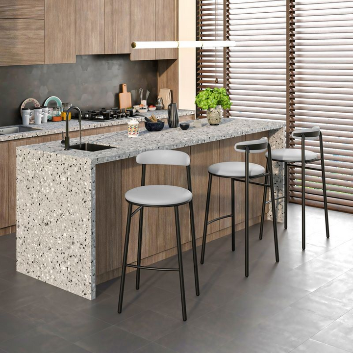 LeisureMod Lume Collection Modern Bar Stool in Grey at Bar