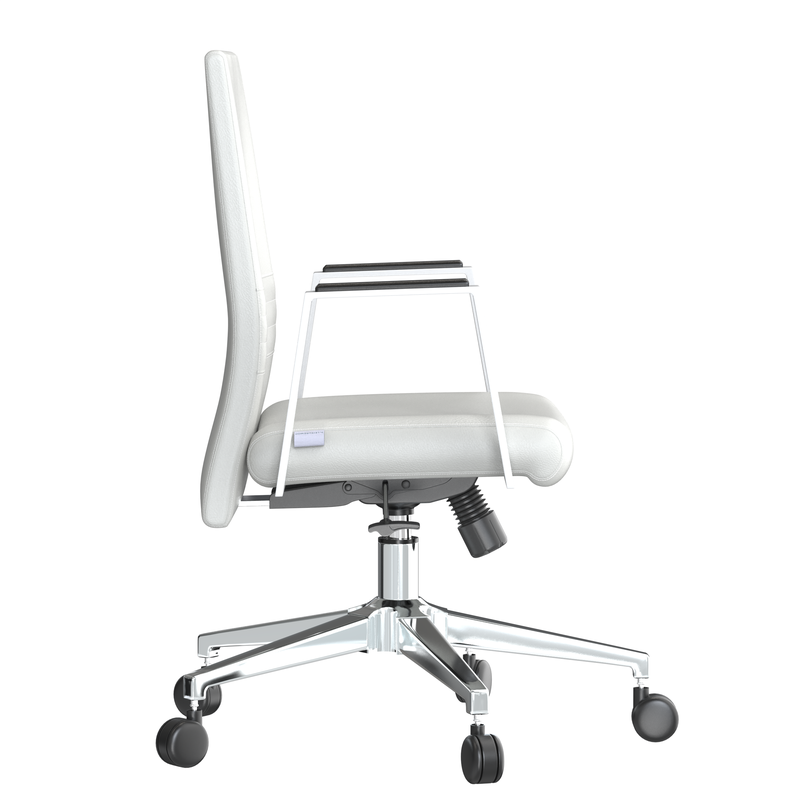 LeisureMod Aleen Office Chair in Upholstered Leather and Iron Frame with Swivel and Tilt in White Side View.