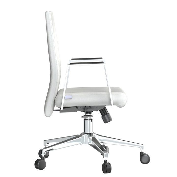 LeisureMod Aleen Office Chair in Upholstered Leather and Iron Frame with Swivel and Tilt in White Side View.
