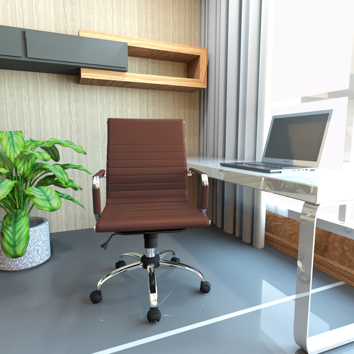LeisureMod Harris Modern Adjustable Office Executive Swivel Chair Task Office Chair Dark Brown at Desk.