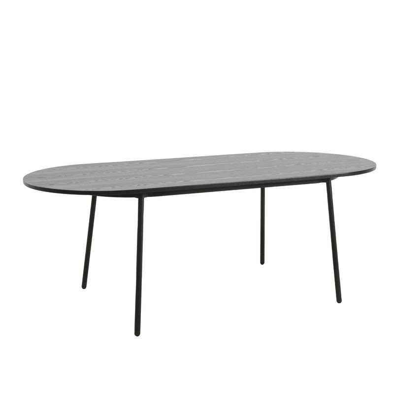 LeisureMod Tule Modern 83" Oval Dining Table with MDF Top and Black Steel Legs in Black