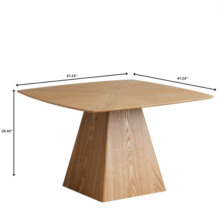 LeisureMod Zephry Collection Modern Dining Wooden Square Dining Table in Natural Wood Dimensions.