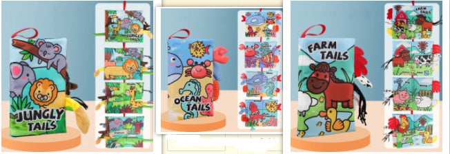 Set of children's books with animal illustrations on a blue background.