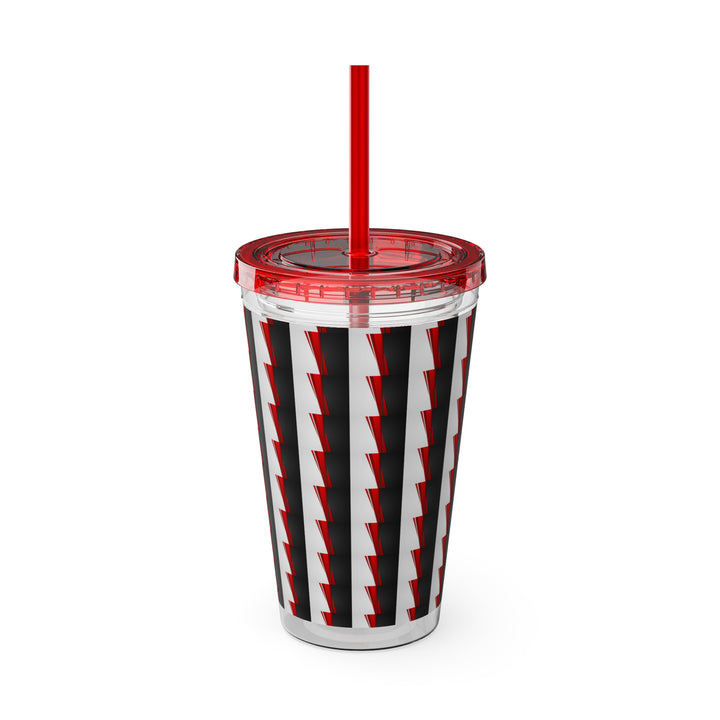 Classic Red Black Gray Sunsplash Tumbler with Straw, 16oz